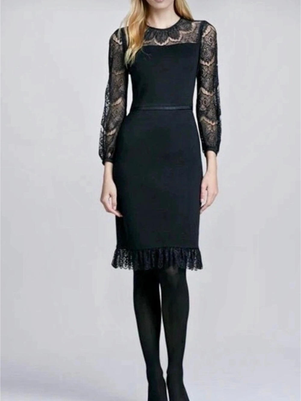 Tory Burch Lace Trimmed Tiana Midi Dress in Black Like New